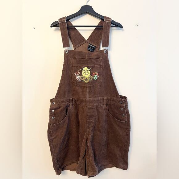 Hot topic her universe shrek brown corduroy short overalls embroidered shrek 1X - Picture 3 of 11